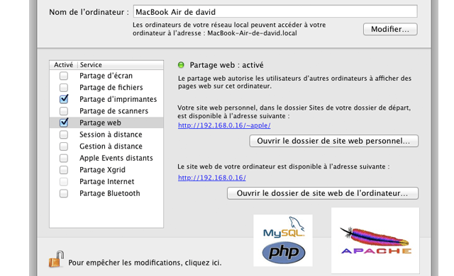 Installation php mysql sur mac osx lion