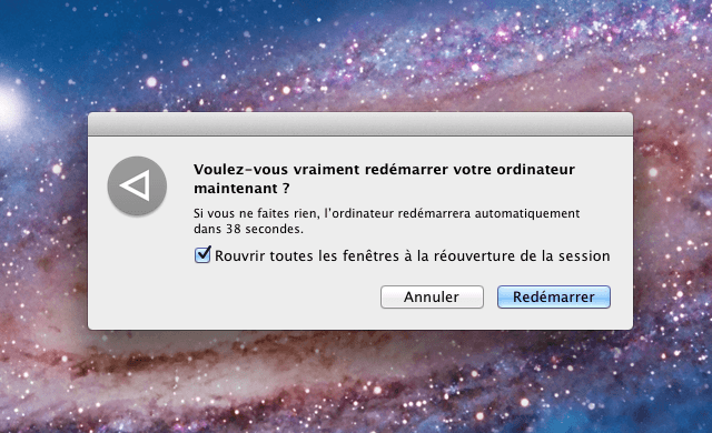 Redmarrer ou teindre mac OS X sans confirmation
