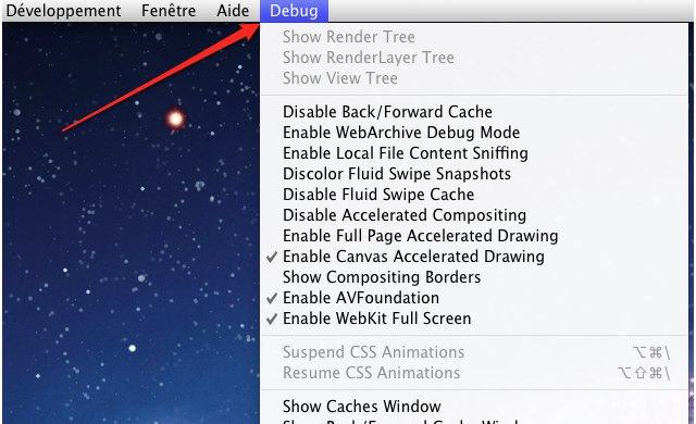 Activer menu Debug dans Safari pour Mac OS X Lion