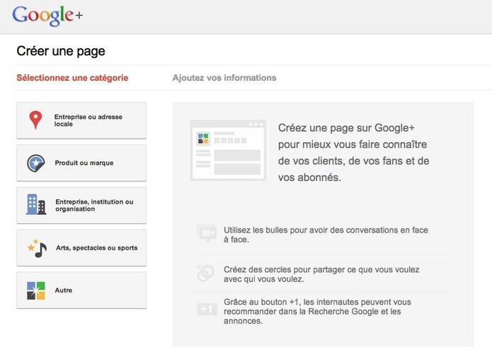 Crez une page sur Google+ pour entreprise