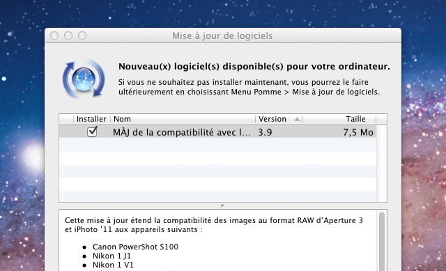 Update de priphriques formats RAW Mac OS X Lion