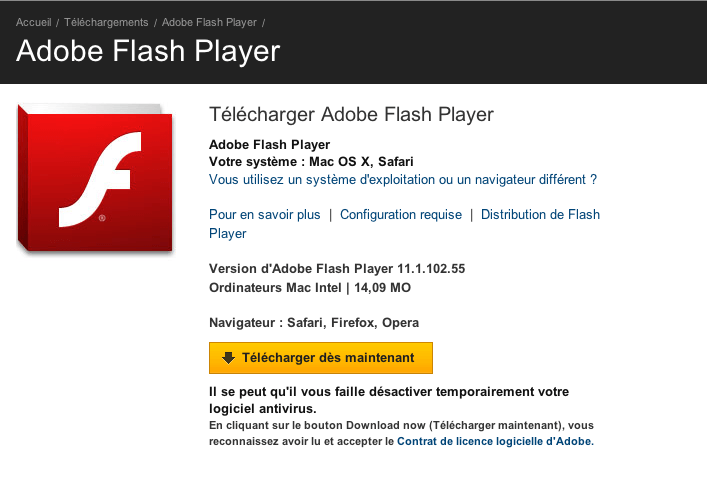 Adobe Flash Player 11.1.102.55 Mac OS X Lion