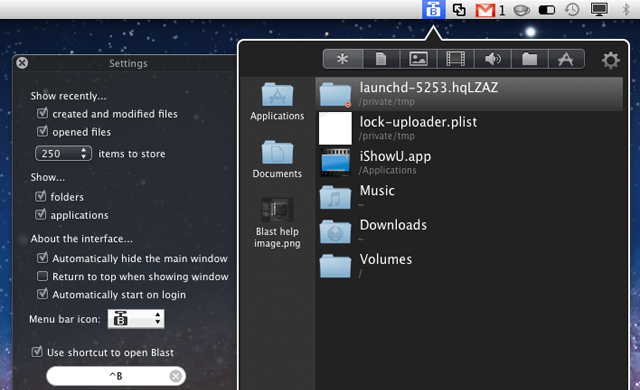 Blast Puts Recently Viewed Files in your MenuBar