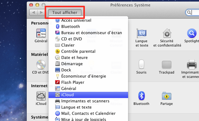 Afficher la liste des prfrences Mac OS X Lion