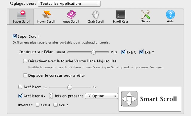 Smart Scroll dfilement inertie de Safari Mac OS X