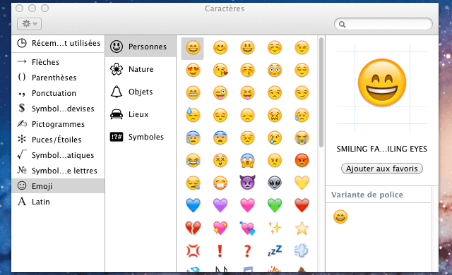 Caractères spéciaux et Emoji Mac OS X Lion