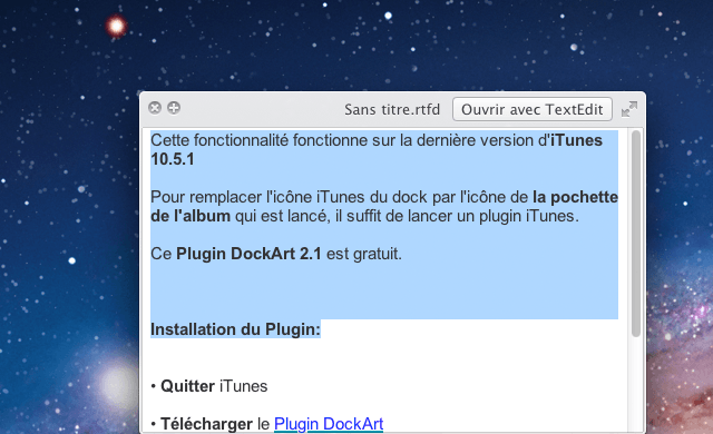 Select texte dans Quick Look Mac OS X Lion