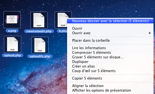 Regrouper fichiers dans un dossier Mac OS X Lion