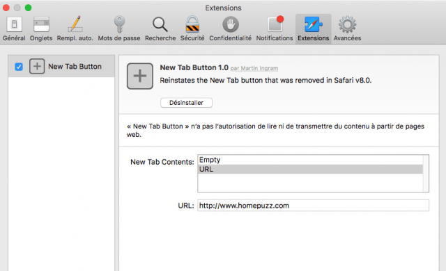 New tab Button Safari extension