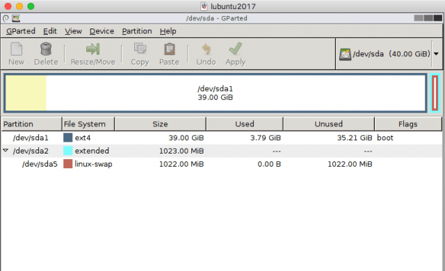 Redimensionner partition linux vmware avec GParted