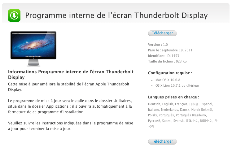 Update apple cran Thunderbolt Display