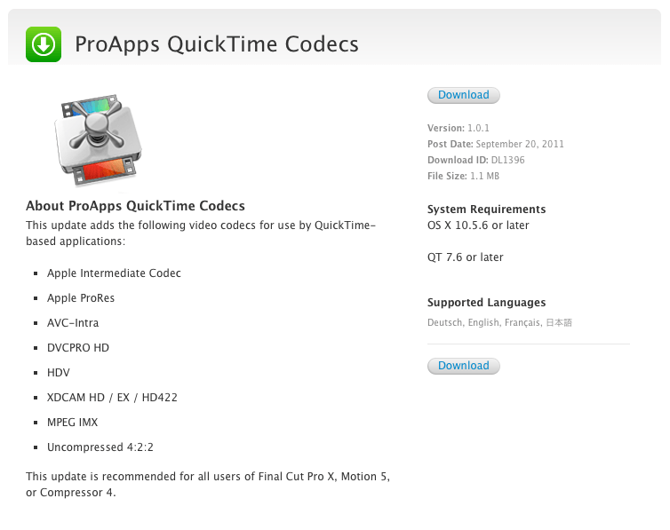 Update codec quicktime apple